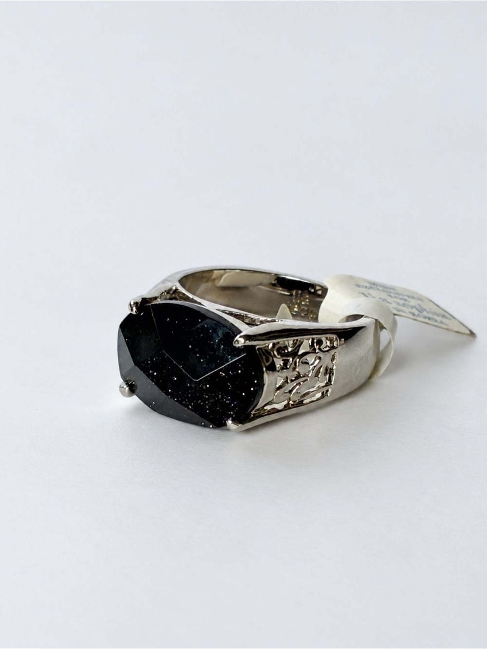 Lia Sophia Black Sparkle Faceted Oval Ring Size 11